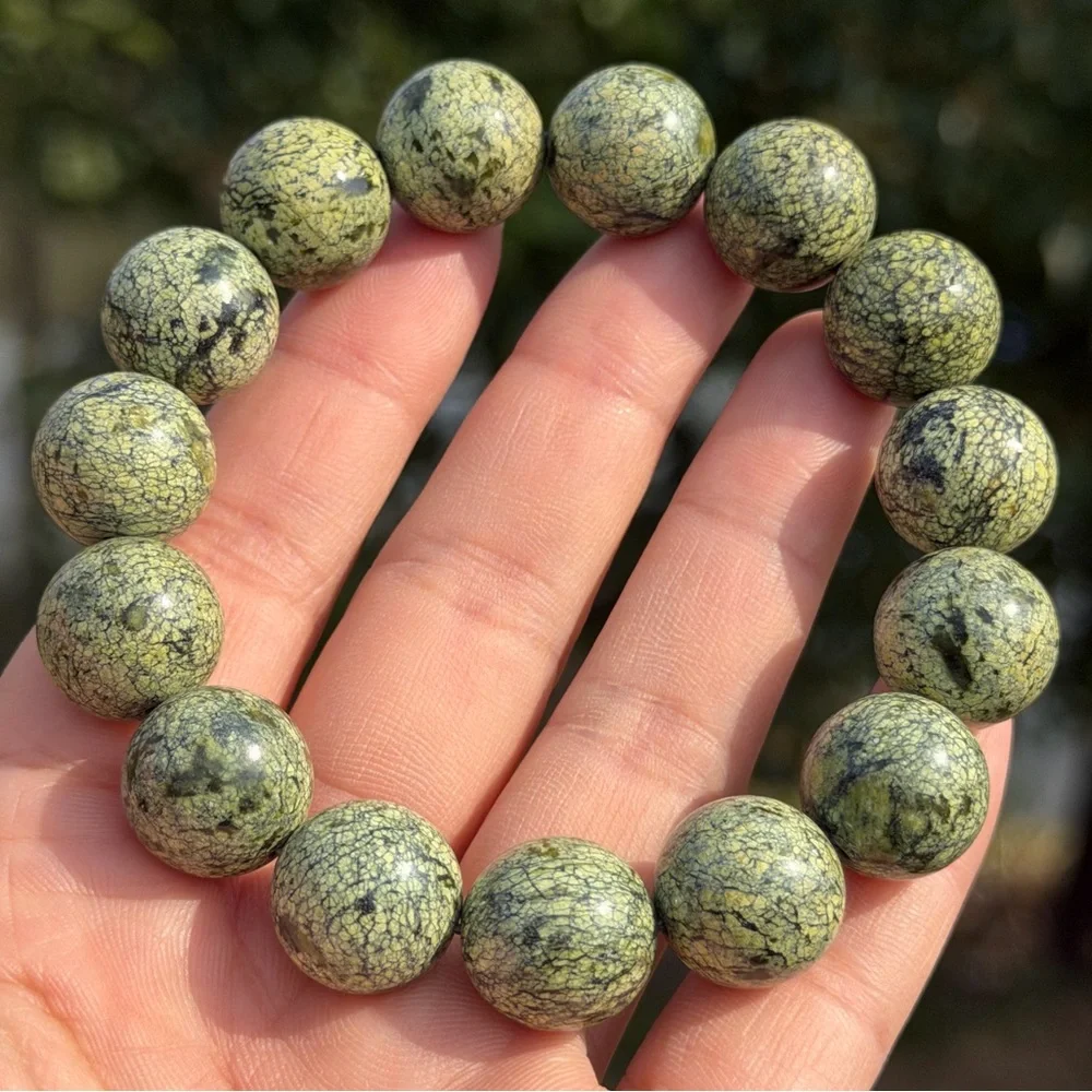 15mm chunky stretchable green Medicine King‎ Stone bracelet 1119